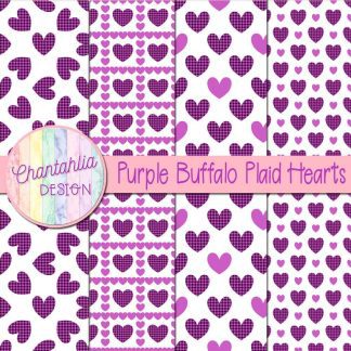 Free purple buffalo plaid hearts digital papers