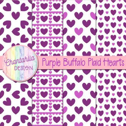 Free purple buffalo plaid hearts digital papers