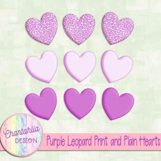 Free purple leopard print and plain hearts design elements