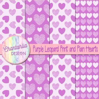 Free purple leopard print and plain hearts digital papers