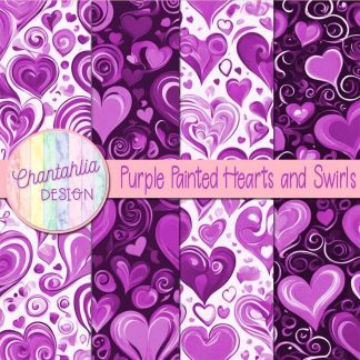 Free purple painted hearts and swirls digital papers