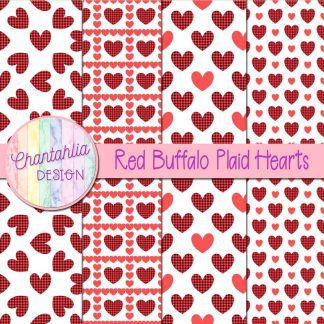 Free red buffalo plaid hearts digital papers