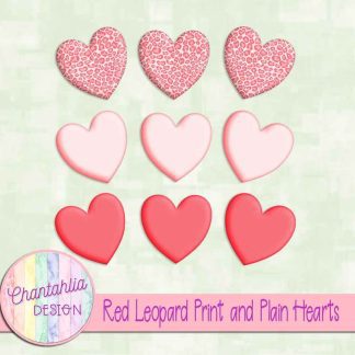 Free red leopard print and plain hearts design elements