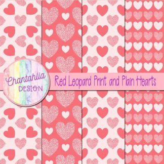 Free red leopard print and plain hearts digital papers