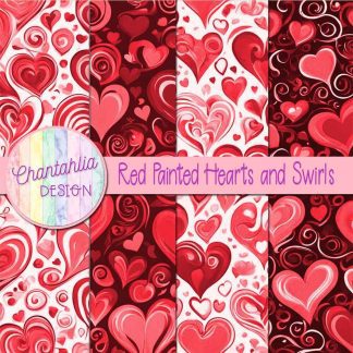 Free red painted hearts and swirls digital papers