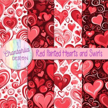 Free red painted hearts and swirls digital papers