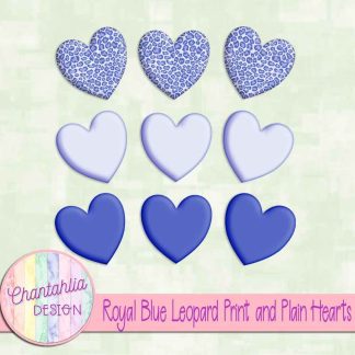 Free royal blue leopard print and plain hearts design elements