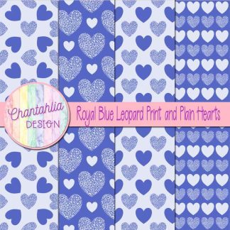 Free royal blue leopard print and plain hearts digital papers