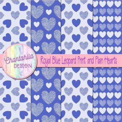 Free royal blue leopard print and plain hearts digital papers