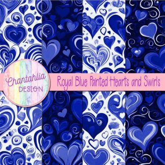 Free royal blue painted hearts and swirls digital papers