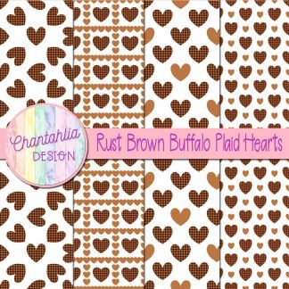 Free rust brown buffalo plaid hearts digital papers