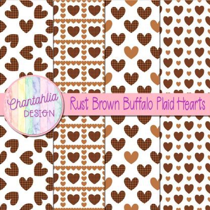 Free rust brown buffalo plaid hearts digital papers