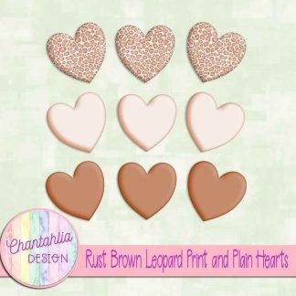 Free rust brown leopard print and plain hearts design elements