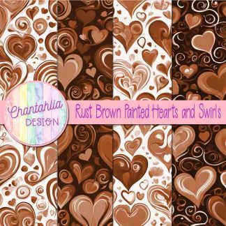 Free rust brown painted hearts and swirls digital papers