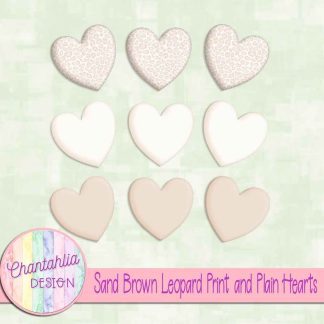 Free sand brown leopard print and plain hearts design elements