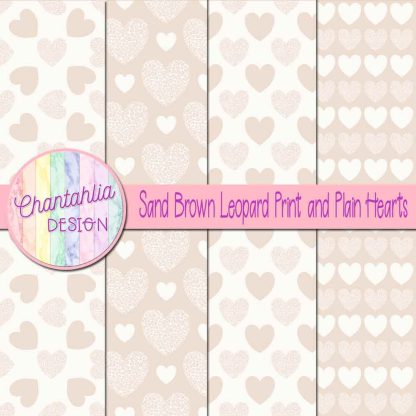 Free sand brown leopard print and plain hearts digital papers