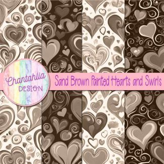 Free sand brown painted hearts and swirls digital papers