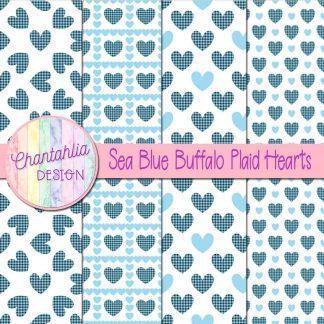 Free sea blue buffalo plaid hearts digital papers