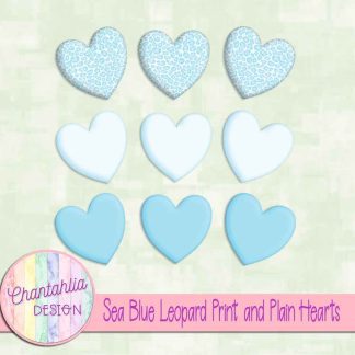 Free sea blue leopard print and plain hearts design elements