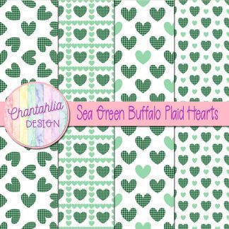 Free sea green buffalo plaid hearts digital papers