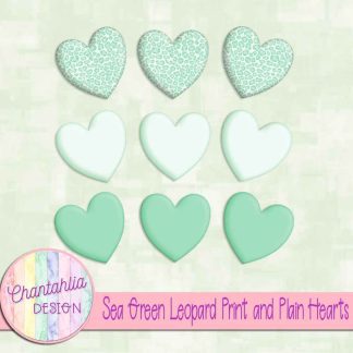 Free sea green leopard print and plain hearts design elements