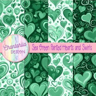Free sea green painted hearts and swirls digital papers