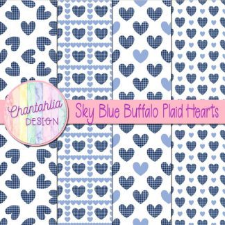 Free sky blue buffalo plaid hearts digital papers