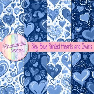 Free sky blue painted hearts and swirls digital papers