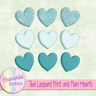 Free teal leopard print and plain hearts design elements