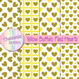 Free yellow buffalo plaid hearts digital papers