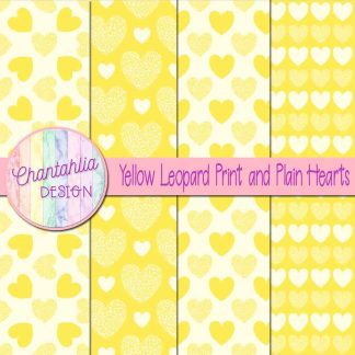 Free yellow leopard print and plain hearts digital papers