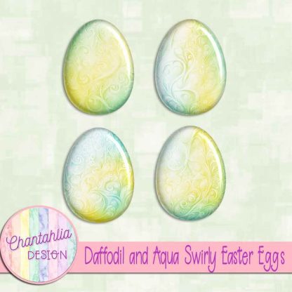 Free daffodil and aqua swirly easter eggs