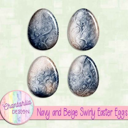 Free navy and beige swirly easter eggs