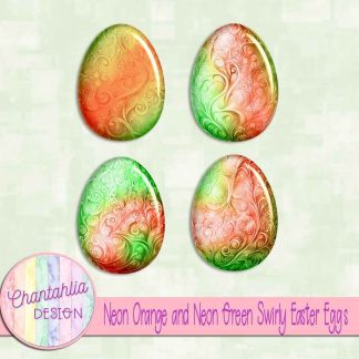 Free neon orange and neon green swirly easter eggs