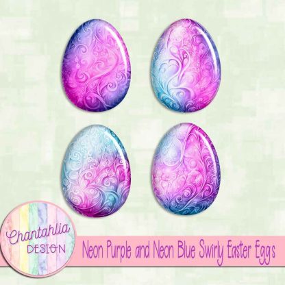 Free neon purple and neon blue swirly easter eggs