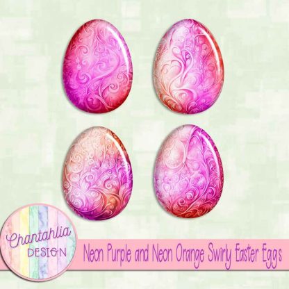 Free neon purple and neon orange swirly easter eggs