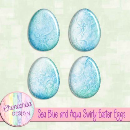 Free sea blue and aqua swirly easter eggs