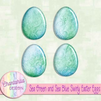 Free sea green and sea blue swirly easter eggs
