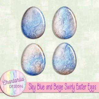 Free sky blue and beige swirly easter eggs