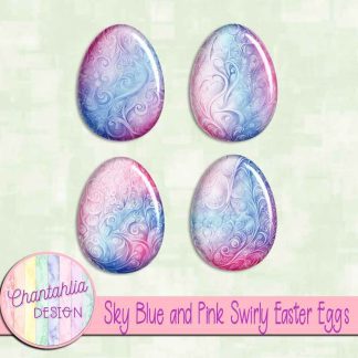 Free sky blue and pink swirly easter eggs