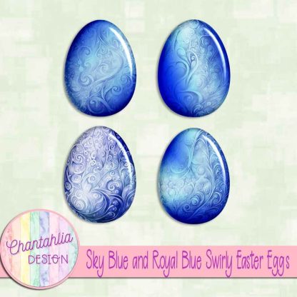 Free sky blue and royal blue swirly easter eggs