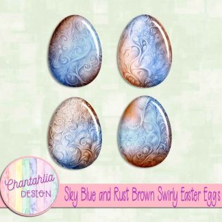 Free sky blue and rust brown swirly easter eggs
