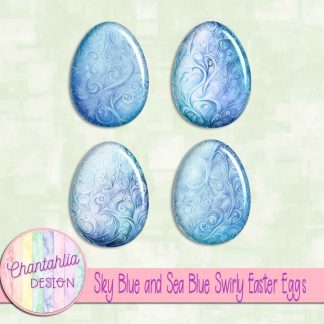 Free sky blue and sea blue swirly easter eggs