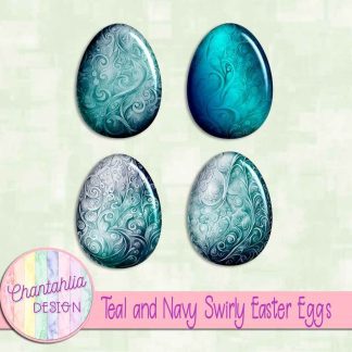 Free teal and navy swirly easter eggs