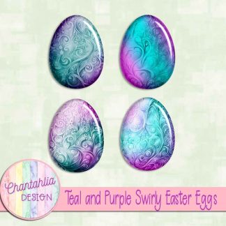 Free teal and purple swirly easter eggs