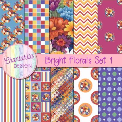 Free digital papers in a Bright Florals theme