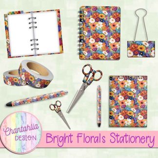 Free stationery design elements in a Bright Florals theme