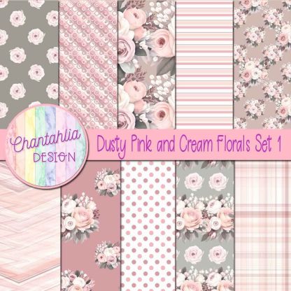 Free digital papers in a Dusty Pink and Cream Florals theme