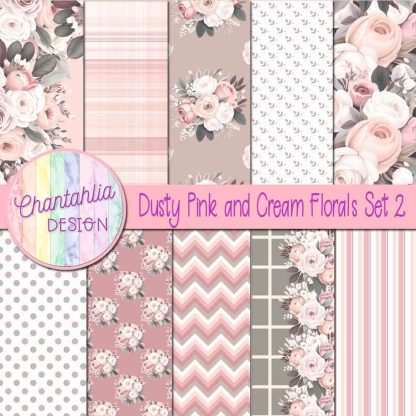 Free digital papers in a Dusty Pink and Cream Florals theme