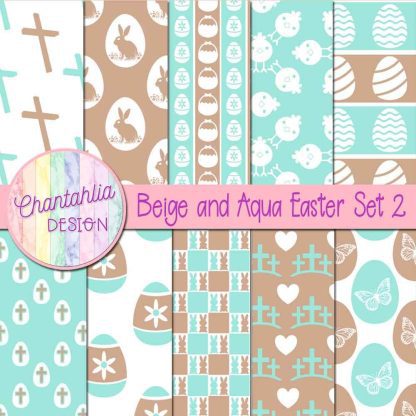 Free beige and aqua Easter digital papers